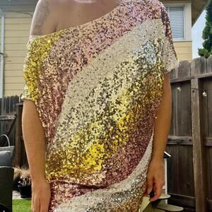Trina Turk Sequined Disco Caftan Glamour Dress